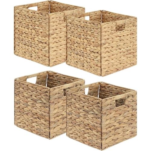 Wicker Storage Baskets, Foldable Cube Bins, 11.2 Inch, 4-Pack