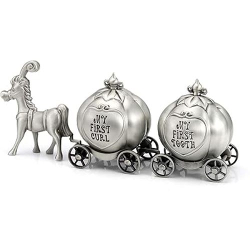 Yoption Baby First Haircut Keepsake Baby First Tooth Keepsake Box Set, Zinc Alloy Pumpkin Carriage Baby Tooth and Lanugo Container Keepsake Boxes for Baby Toddler Gift