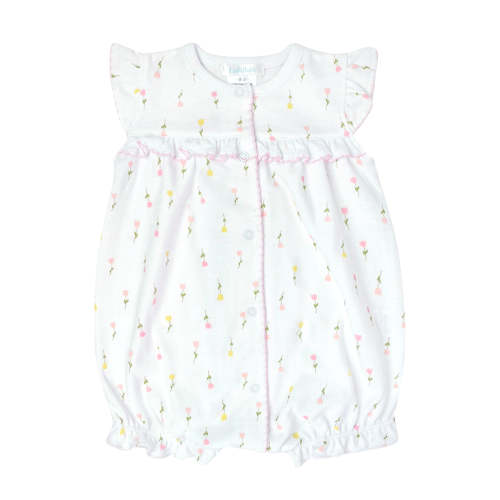 Pima Cotton Tulip Flowers Romper | White, Baby Girl