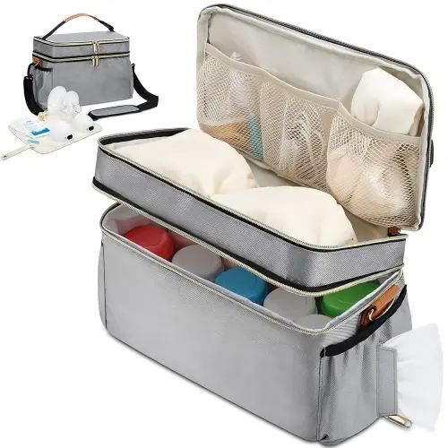 Breastmilk Cooler Bag with 6 Ice Pack, Wearable Breast Pump Bag Compatible with Willow, Elvie, Medela & Momcozy M5/S12 Pro Pumps & Accessories for Work, Travel and Family Use Grey