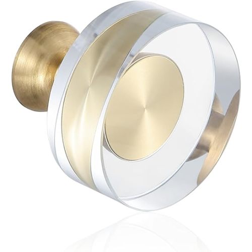 12-Pack 1-1/4-Inch White Cabinet Glass Crystal knobs Brass Drawer Round Knobs Dresser Pulls, Gold Hardware Kitchen Closet knobs for Bifold Doors