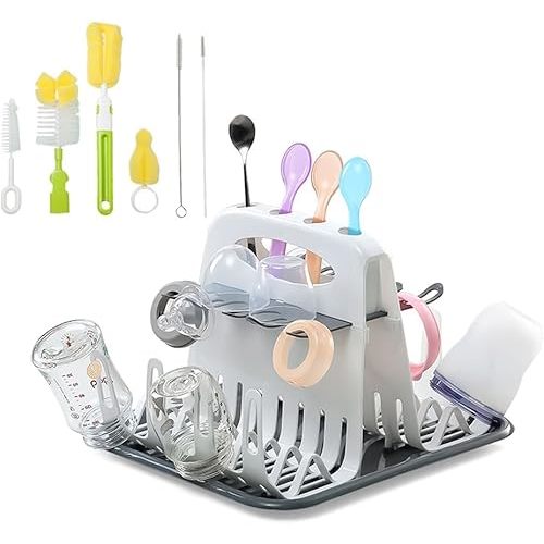 Baby Milk Bottles Drying Rack Portable Cleaning Dryer Storage Holder Multi-Layer Detachable with Drain Tray Drying Rack for Kids