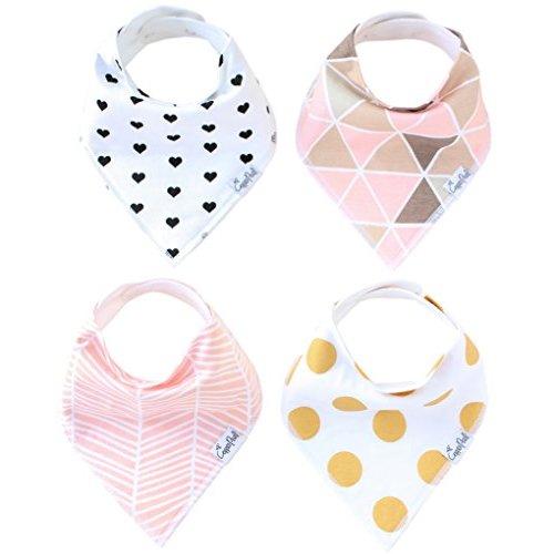 Copper Pearl Baby Bandana Bibs - 4 Pack Soft Cotton Baby Bibs for Drooling and Teething, Absorbent Drool Bibs for Baby Girl, Adjustable to Fit Newborns to Toddlers, Tons of Styles (Blush Set)