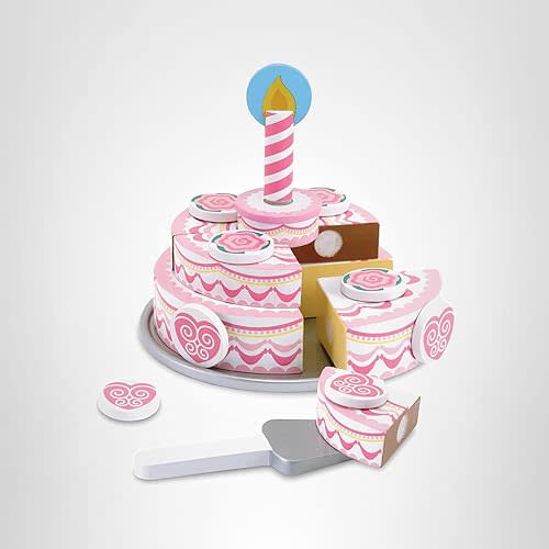 Melissa & Doug Triple-Layer Party Cake Wooden Play Food Set - Birthday Cake Pretend Food Play Set for Toddlers, Kids Ages 3+