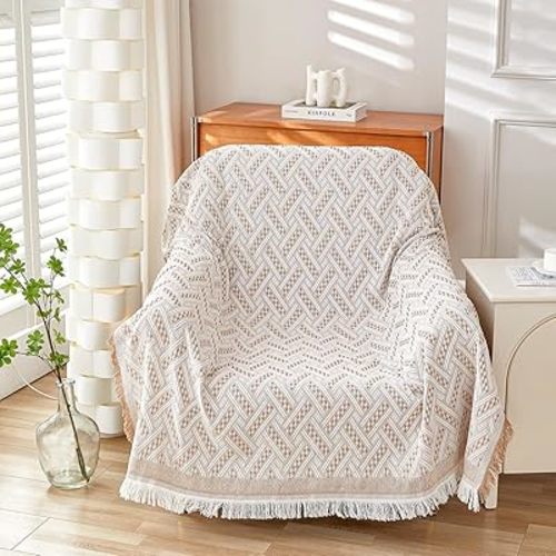AIVIA Slipper Chair Cover Sheet Blanket, Reversible Anti Slip Throw Cushion Covers for Single Seat Chair Recliner Armchair Ottomans Furniture Decorations Protector Slipcover (White Khaki, 51"x71")