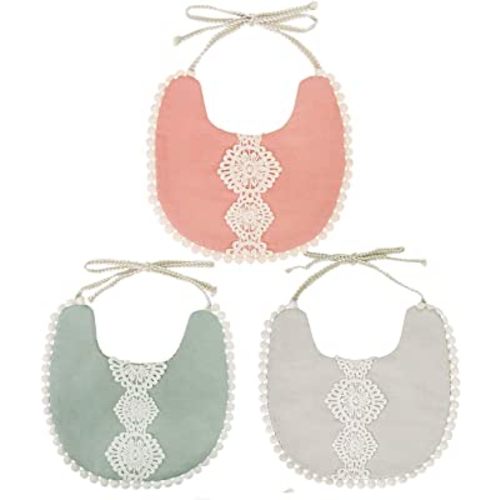 GZMM Baby Bib For Girls,Reversible Waterproof Handmade Natural Cotton Baby Drool Bib 0-12 months 3 Pack