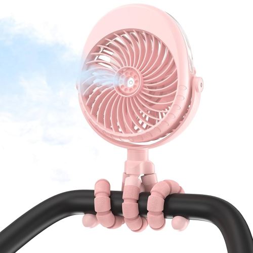 COMLIFE Misting Baby Stroller Fan, Rechargeable Battery Operated, 270° & 360° Pivoting, 50ml Portable Water Sprayer Misting Fan with Flexible Tripod Clip on Car Seat Crib Treadmill Bunk Bed