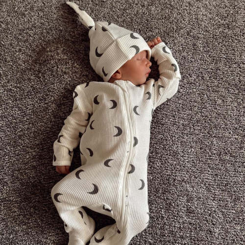 Organic Waffle Basic Zip Footie, White/Blue Moon