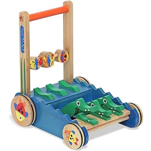 Melissa & Doug Deluxe Chomp and Clack Alligator Push Toy and Activity Walker - Wooden Baby Push Walker For Ages 1+
