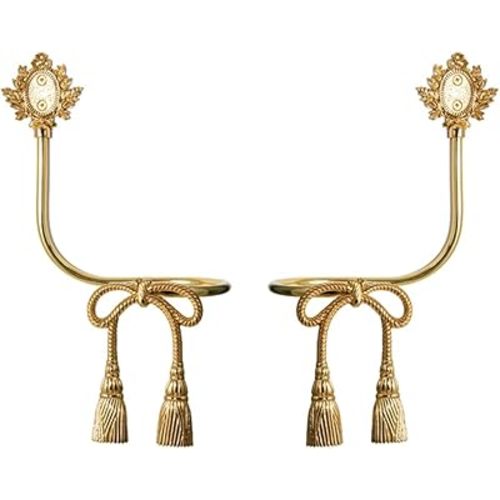 Curtain Holdbacks, Hemp Rope Bow Decoration Curtain Tiebacks, Brass Curtain Hook, Drapery Tiebacks with Screw, Wall Hooks for Curtains (Color : Brass, Size : Set of 2)