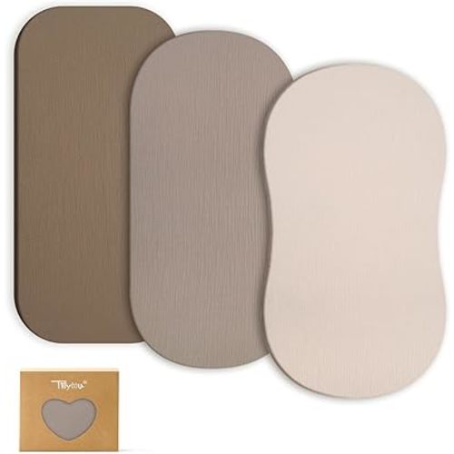 TILLYOU Muslin Bassinet Sheets for Baby Boys Girls 3 Pack, Soft Breathable Elastic Cotton Bassinet Mattress Sheets, Fit Hourglass Oval Rectangle Cradle Mattress, 33"X17",Gradient Brown