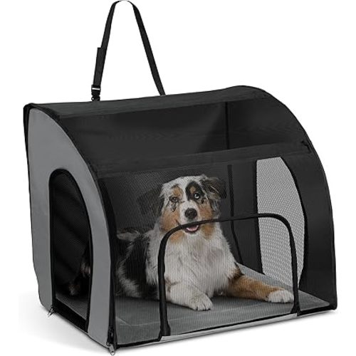 K&H Pet Products Enclosed Large Dog Car Seat, Travel Safety Carrier, Dog Travel Car Seat, Soft-Sided Covered Pet Carrier, Washable Pad, Multiple Entrances, Mesh Windows - Large 29.5 X 22 X 25.5in