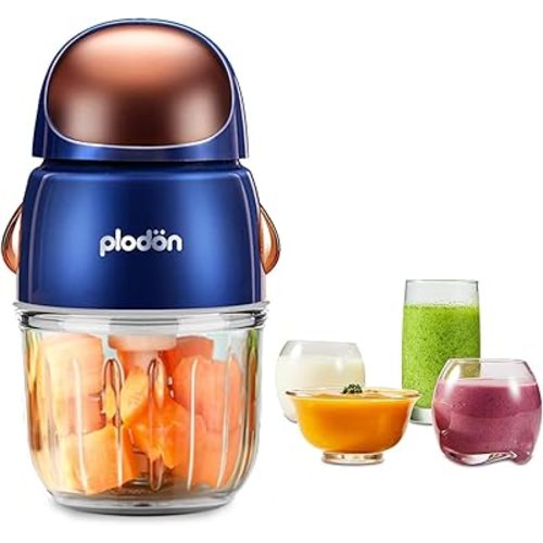 Baby Food Maker Mini Cute and Small Food Processor Puree Blender Grinder Chopper 300ml Cup Glass Bowl with 8 Blade Electric (Spaceman-Blue)