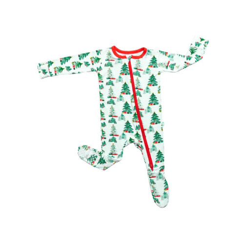 Macaron + Me Christmas Forest Bamboo Footsie Zip Sleeper FINAL SALE