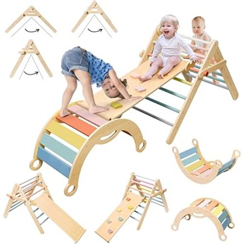 deli Pikler Triangle Set 7 in 1, Adjustable & Foldable Montessori Climbing Set, Large Size Climbing Toys for Toddlers Inside Indoor, Climb Activity Jungle Gym Make a Great Gift for Boys Girls