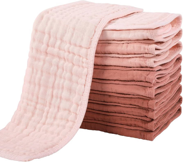 Yoofoss Muslin Burp Cloths for Baby 10 Pack 100% Cotton Baby Washcloths for Boys Girls Large 20''X10'' Super Soft and Absorbent Gradient Pink