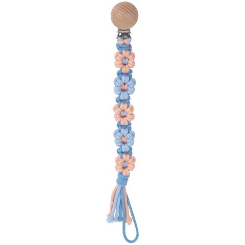 Pacifier Clip for Boys Girls Floral Daisy Macrame Baby Paci Clip Pacifier Holder Leash Boho Wooden Clips Handmade Braided Cotton Binky Clips (1pack:Blue Daisy B)