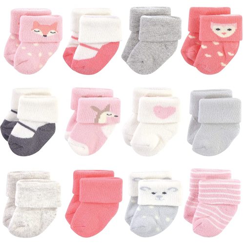 Hudson Baby Baby Girls' Cotton Rich Newborn and Terry Socks