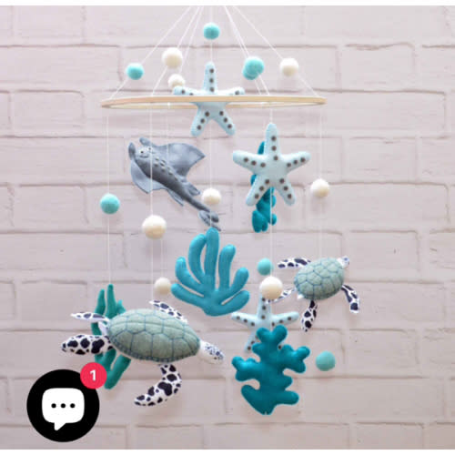Ocean Baby Mobile for Nursery | Handmade Felt Sea Turtle, Starfish & Coral Crib Mobile - Cozybabywear