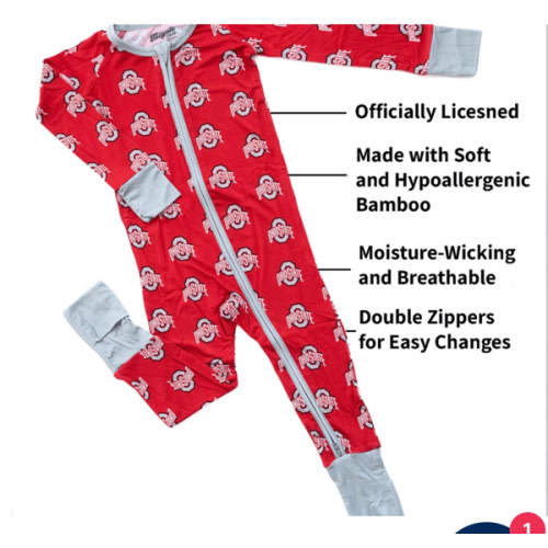 Ohio State Buckeyes Bamboo One-Piece Zippered Jumper - Tailgate Tikes