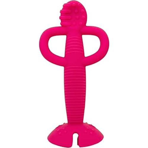 Busy Baby Teething Spoon - 2-in-1 Teether and Training Spoon for Self Feeding, Dishwasher Safe, BPA Free, Food Grade Silicone (Pink)