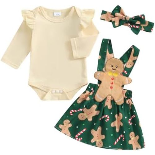 Christmas Baby Girl Outfit Newborn Cute Elk Fly Sleeve Romper Overall Dress Infant Girls Fall Winter Skirt Set