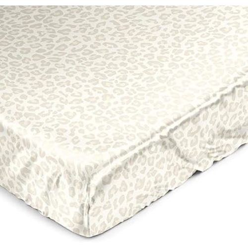 Sweet Jojo Designs Shabby Chic Animal Print Girl Baby Satin Fitted Crib Sheet Infant Newborn Nursery Toddler Bed Room Standard Mattress Ivory Beige Taupe Leopard Cheetah Pattern Elegant Gold Off White