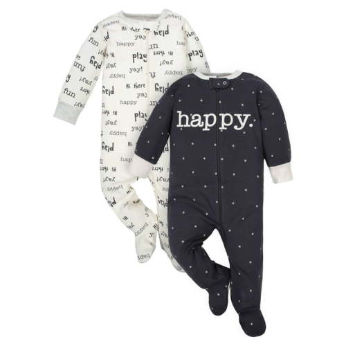 Wonder Nation Baby Neutral Zip Up Sleep ‘N Play Footed Pajamas, 2-Pack, Sizes Newborn - 6/9 Months