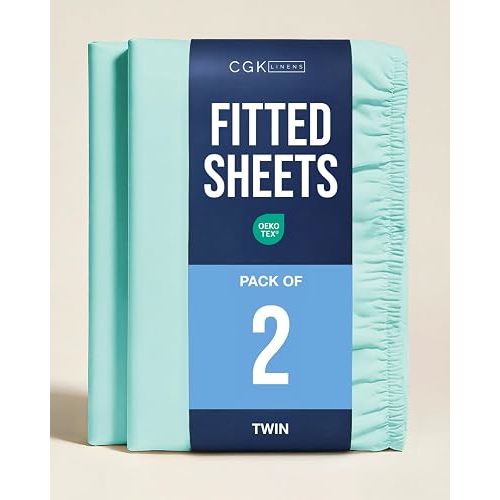 Twin Fitted Sheet - Pack of 2 Single Fitted Bottom Sheet Only - Spa Blue