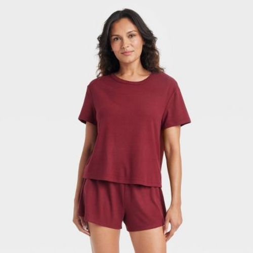 Women's Pointelle Short Sleeve Top And Shorts Pajama Set - Auden™ Red M