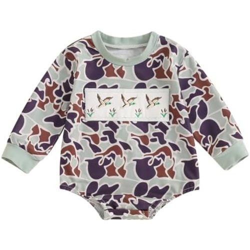 Pudcoco Duck Hunting Baby Clothes Infant Baby Boys Girls Camoflage Embroidered Mallard Duck Sweatshirt Romper
