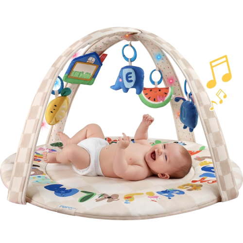Tiny Marvels Play Gym, Baby Stage-Based Developmental Activity Mat with Removable Sensory Toys, Lights and Music for 0+ Months