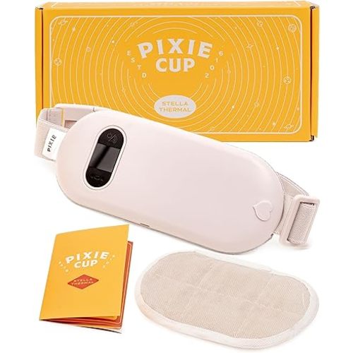 Pixie Portable Cordless Heating Pad for Cramps - Menstrual Heating Pad with 3 Heat Levels & 3 Vibration Massage Modes - Fast Heating Belly Wrap Belt - Back or Belly Pain Relief Heating Pad