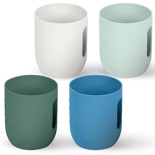 Mason Bottle 8oz Mason Jar Silicone Sleeves (4-Pack) - Regular Mouth Mason Jar Sleeves - Non-Toxic, Dishwasher Safe Mason Jar Sleeves for Extra Grip & Protection - Made in USA (Jars NOT Included)