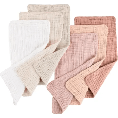 Konssy Muslin Baby Burp Cloths 6 Pack, Soft Absorbent 100% Cotton Burping Clothes for Newborns, Baby Boys and Girls, Unisex