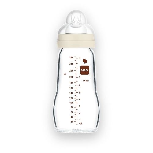 MAM Feel Good Medium Flow Premium Glass Baby Bottles, Easy Switch Between Breast and Bottle, 9oz, 0+ Months, Unisex, 1 Pack