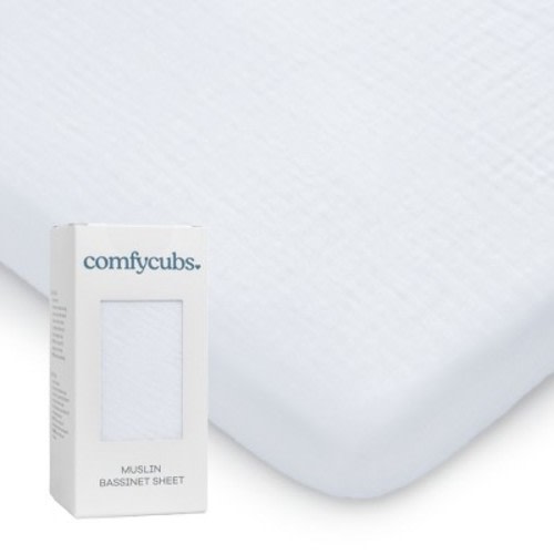 Muslin Fitted Bassinet Crib Sheet, Extra Soft 100% Muslin Cotton Bassinet Sheets by Comfy Cubs, Color: White
