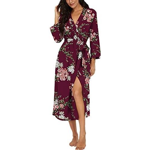 VINTATRE Women Kimono Robes Long Knit Bathrobe Lightweight Soft Knit Sleepwear V-neck Casual Ladies Loungewear