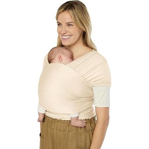 Ergobaby Sustainable Knit Aura Baby Carrier Wrap for Newborn to Toddler (8-25 lbs) - Comfortable, Ergonomic, & Ultra-Soft Newborn Wrap Carrier - One Size Fits Most - Rayon, Cream