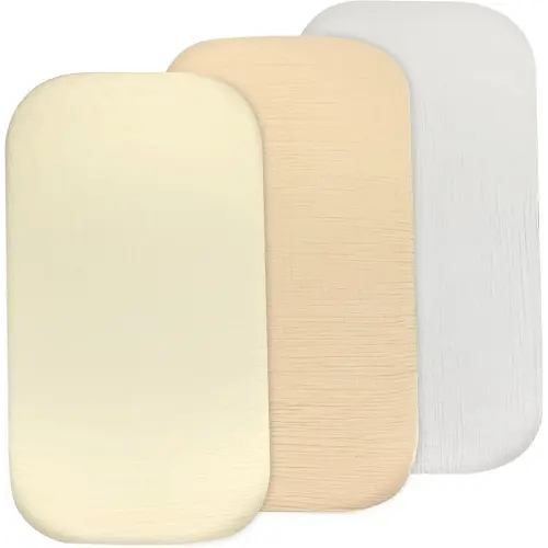 3-Pack Organic Muslin Bassinet Fitted Sheets, Compatible with Halo, Snoo, Graco, Dream On Me, Delta, and Other Standard Size Bassinets - Fits Oval, Hourglass, & Rectangle Shapes (32 x 16 x 4 Inches)