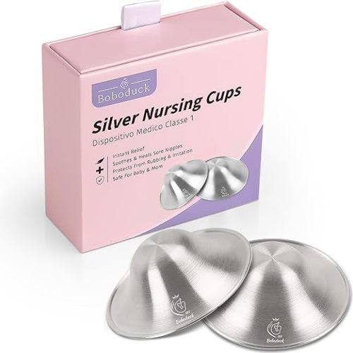 Boboduck Nipple Shields for Nursing Newborn - 925 Silver Nursing Cups Protect Your Nursing Nipple, Newborn Must Haves Nipple Pads, Nipple Covers Protector for Breastfeeding (Standard Size)
