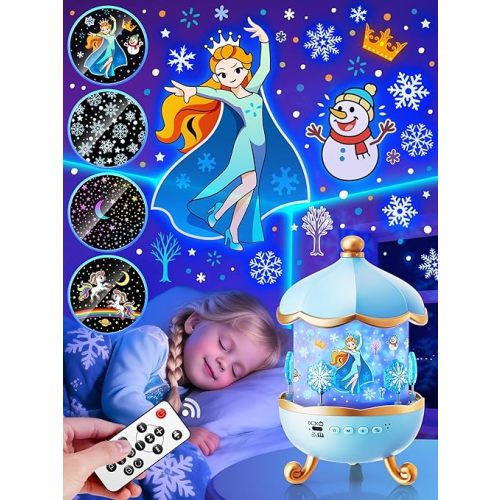 Carousel Night Light for Kids, 15 Music+15 Films+315 Colors Star Projector for Kids Night Light Projector,360°+Remote+1200mah Unicorn Toys for Girls Room Decor,Educational Learning Toys, Girls, Baby