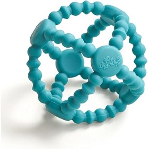Itzy Ritzy Silicone Teething Ball – Flexible Teether Ball Soothes Sore Gums & Features Easy-to-Grip Design; Made of BPA-Free Silicone; Designed for Ages 3 Months and Up (Teal)