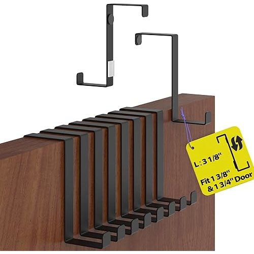 Menz Over The Door Hooks 10 Pack, 2-Sided Fits 1 3/8" & 1 3/4" Door, Bathroom Towel Hook with Anti-Scratch Pads, and Non-Slip Dots, L 3" Wreath Hanger Thin Overdoor Organizer Dorm Travel Essentials