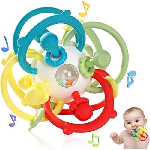 Baby Rattle Ball Teething Toys for 0 3 6 9 12 18 Months Boys Girls, Beige