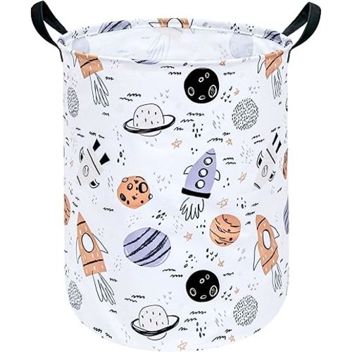 19.7 Inch Baby Boys Laundry Basket Laundry Hamper Storage Basket Fabric Material Organization Basket, Storage Bin, Toy Box,Gift Basket with Handles for Room (Star Rocket)