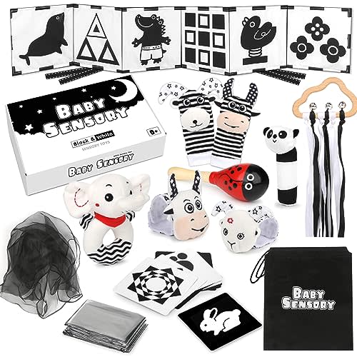 Joyreal Black and White High Contrast Baby Toys for 0 1 2 3 Months Newborn, Sensory Toys for Babies 0-6 Months with Black and White Cards for Brain Development, Montessori Toys for Infants Baby Gifts
