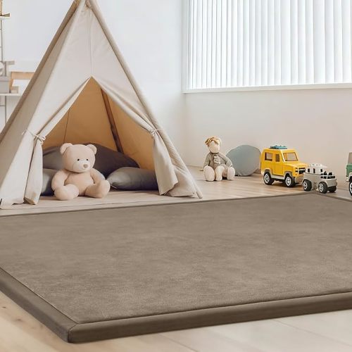 Baby Play Mat– 50"X50" Soft Rug Mat for Floor, Memory Foam Crawling Rug for Babies, Toddlers, Kids – 1.3" Thick, Nursery & Playroom Area Tatami Mats,Brown