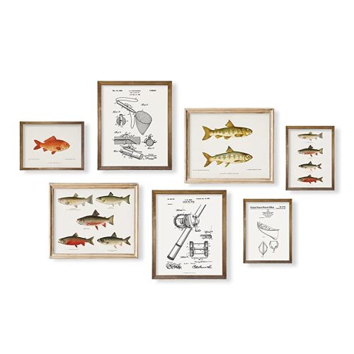 Rustic Trout Bass Fish House Decor - Fishing Boat Art - Fishing Rod Reel Lure Poster - Vintage Fishing Decor - Fishing Accessories Patent Print - Gift for Fisherman - Lake House Decor - Angler Picture