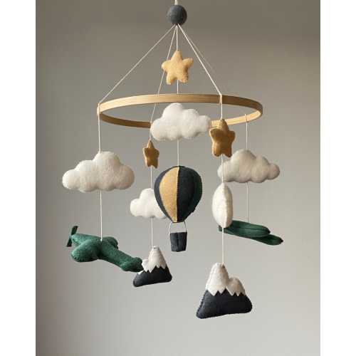 Airplane Mobile/ Baby Mobile/ Boy mobile/ Nursery Mobile/ Handmade mobile/  Baby Gift/ Hot Air Balloon Mobile/ Felt Toys/ Crib Mobile